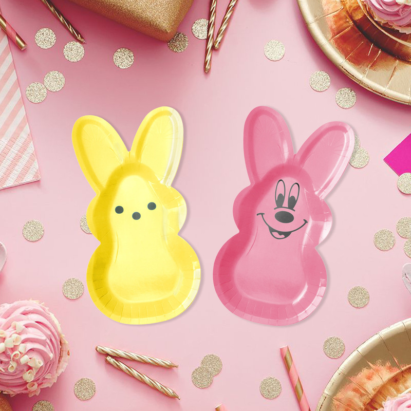 Easter Themed Rabbit Shape Birthday Party Special-Shaped Paper Plate Disposable Tableware Plate Dish Decoration Set