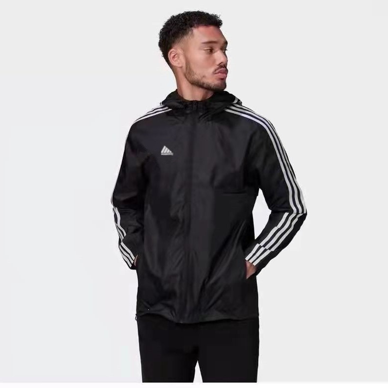 Branded spring, autumn, summer thin trendy men's windbreaker jacket with three stripes, couple's style, sporty casual hooded jacket, breathable