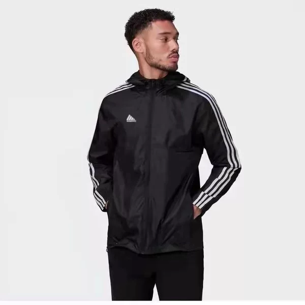 Branded spring, autumn, summer thin trendy men's windbreaker jacket with three stripes, couple's style, sporty casual hooded jacket, breathable