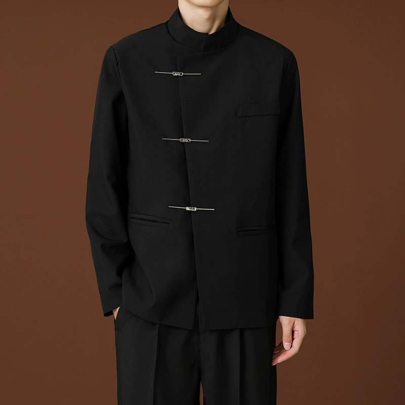 Новый китайский стиль, костюм в национальном стиле Zhongshan, элитный пиджак с воротником-стойкой, мужской весенне-осенний свадебный костюм для помолвки, пиджак