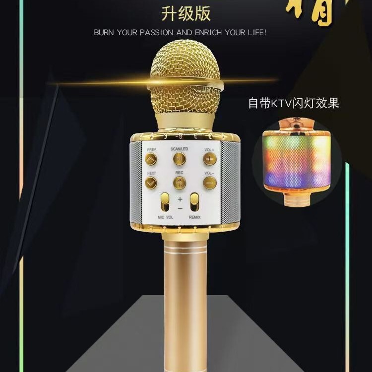 带灯858麦克风TPC充电口蓝牙音响话筒手机无线K歌直播电容麦声卡|undefined