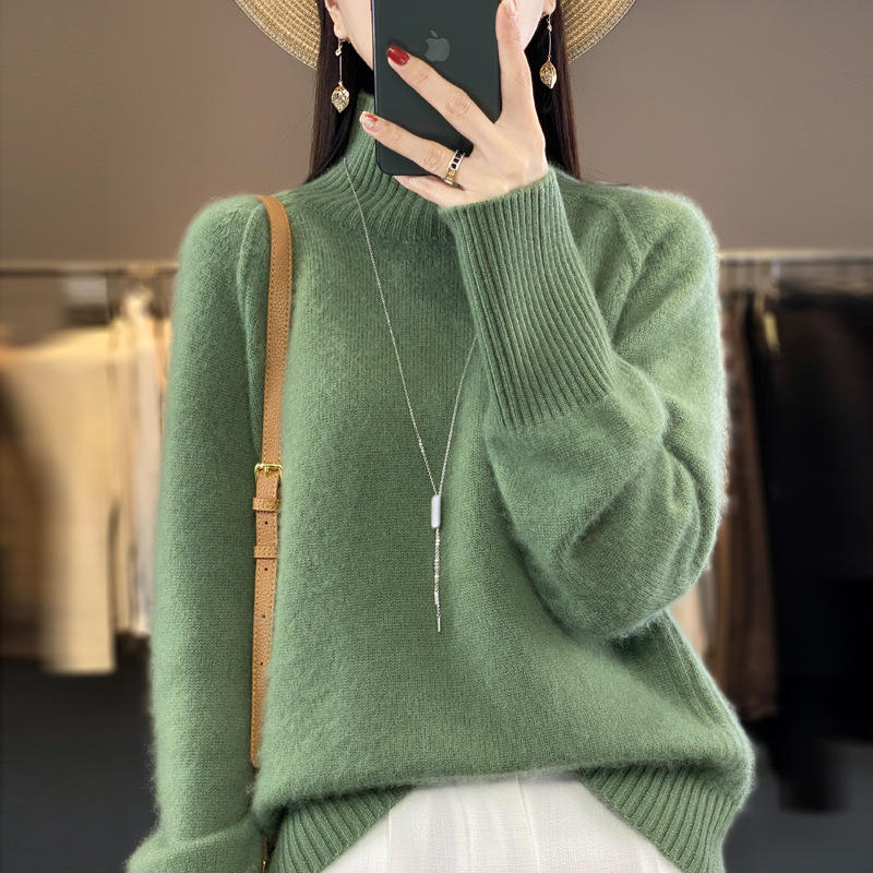 Lazy style thickened high neck 100 wool sweater women's long sleeved knitted top 2023 autumn/winter new cashmere sweater