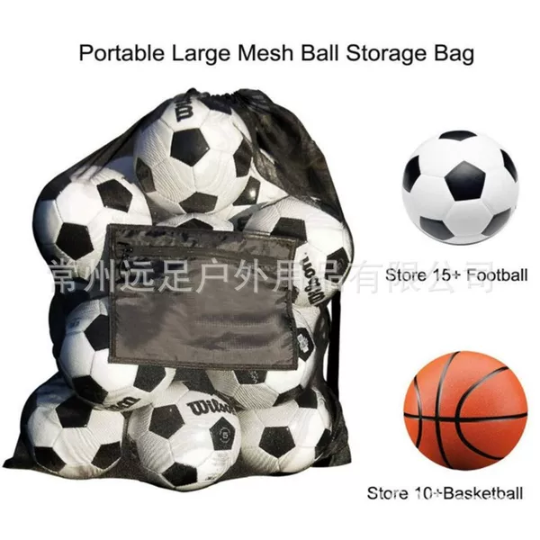 Manufacturer wholesale: large-capacity drawstring mesh bags for storing sports equipment, including soccer and basketball gear; easy to carry as a shoulder bag
