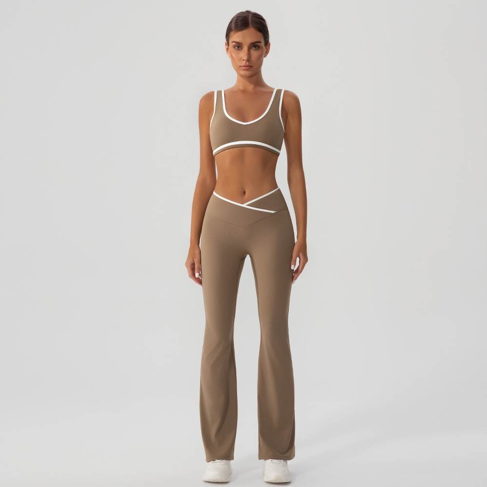 Contraste de color cruzado yoga bra conjunto de ropa interior deportiva de acondicionamiento mujer ocio bocina pantalones estilo Lulu