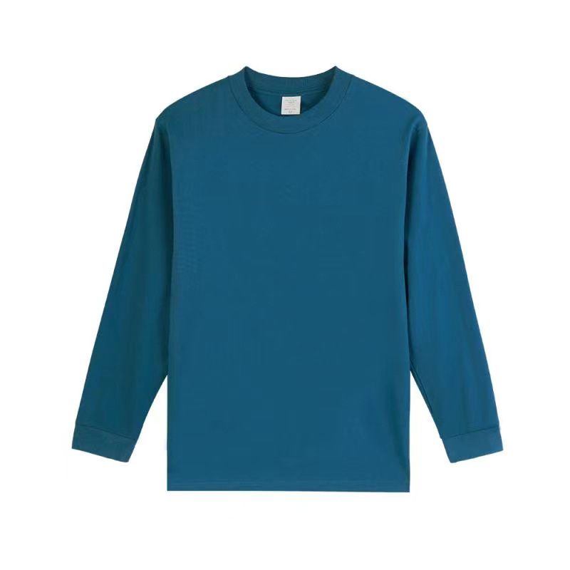 Peso pesado marca de moda americana de hombro caída camiseta de manga larga larga suelta media larga color sólido pequeño cuello en la camiseta de hip-hop europea y americana