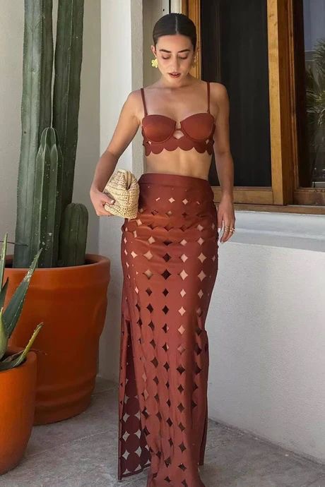 Sexy Two Piece Swimsuit For Women Laser Cut Stylish Beachwear_voghion.com