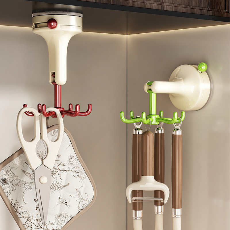 Ventosa cocina gancho giratorio gabinete sin perforación espátula estante de seis garras pala montada en la pared cuchara estante de almacenamiento