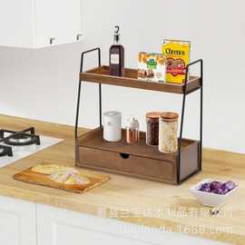 跨境木质厨房调味品置物架桌面化妆品精油置物架双层多用途支架