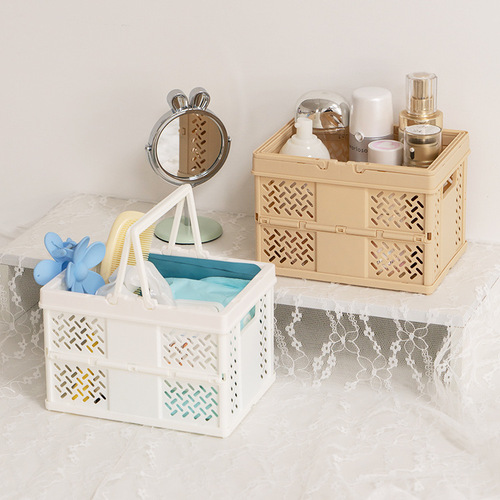 Foldable plastic storage basket, stackable storage basket, portable outdoor hand basket, Japanese style hollow picnic basket