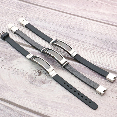 European and American Trend Silicone Bracelet Creative Personalized Simple DIY Engraving Stainless Steel Men's Bracelet Non-fading