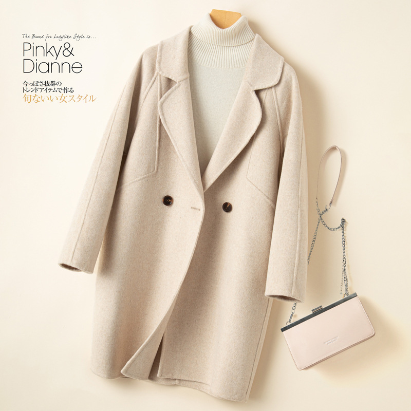 Demi-season woolen double-sided elegant woolen coat