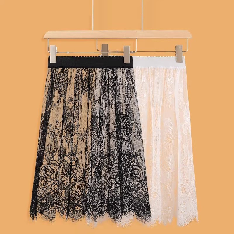 Single-Layer Lace Skirt That Can Be Worn in All Seasons, New Lace See-Through Mesh Skirt, Bottoming Skirt, Gauze Skirt, Versatile Skirt