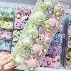かわいいキャンディー色の小さい丸い豆のレースの蝶結びの米のピンクの草は帽子の子供のヘアピンの少女のサイドクリップのヘアピンを編みます。