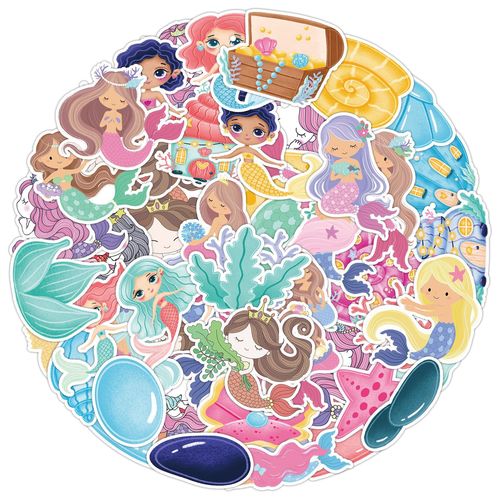 50 pieces of mermaid cartoon stickers for luggage, mobile phones, notebooks, stationery stickers, waterproof handbag stickers wholesale