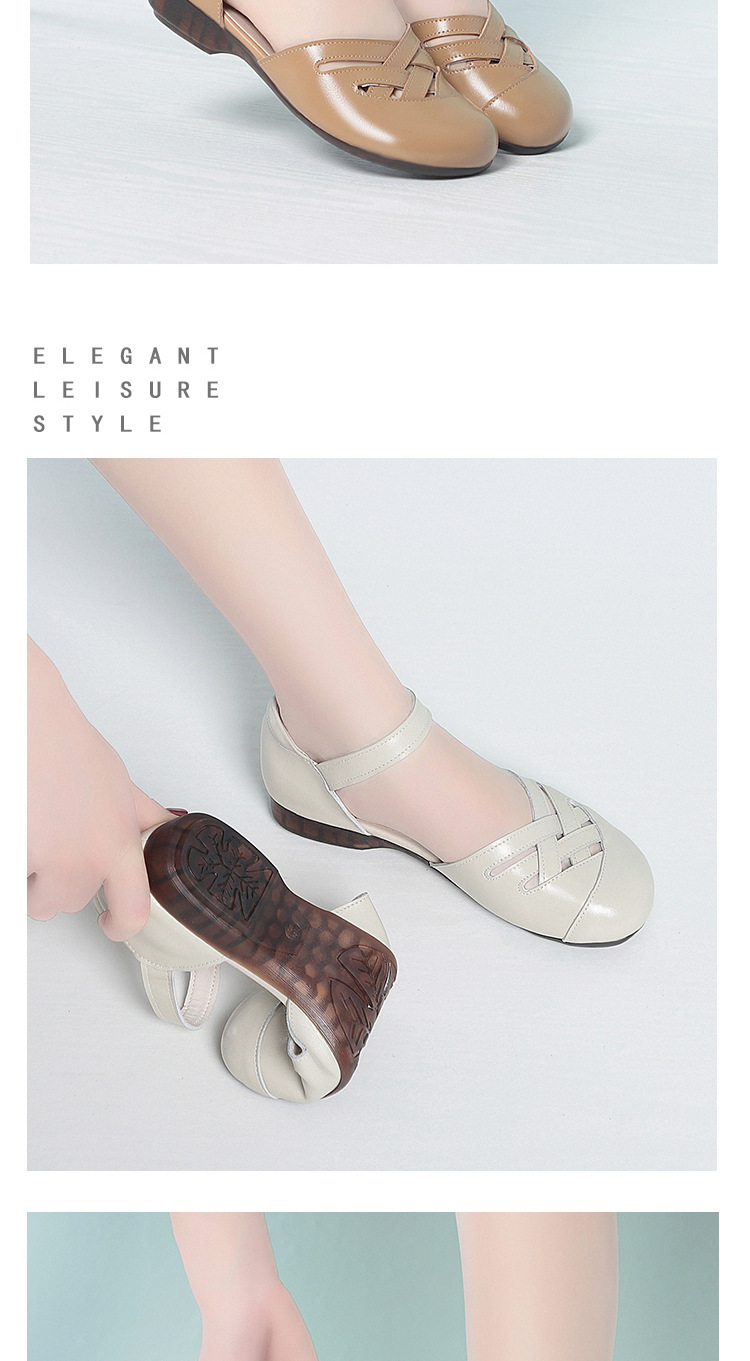 Sandal nữ da thật đế mềm, mũi kín, gót thấp, đế cao su bền bỉ — màu đen chi tiết 14