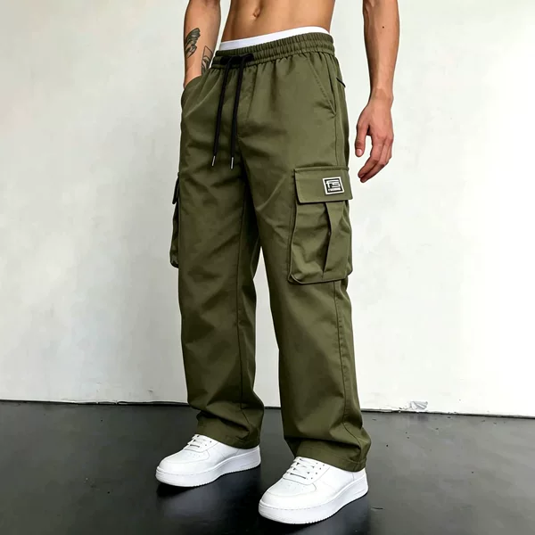 Aliexpress 2026 Summer Men's American Style Casual Long Pants Versatile Daily Commuting Drawstring Solid Color Cargo Pants