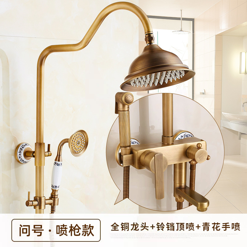 跨境欧式仿古铜淋浴花洒套装家用卫生间增压喷头浴室可升降淋浴器|undefined