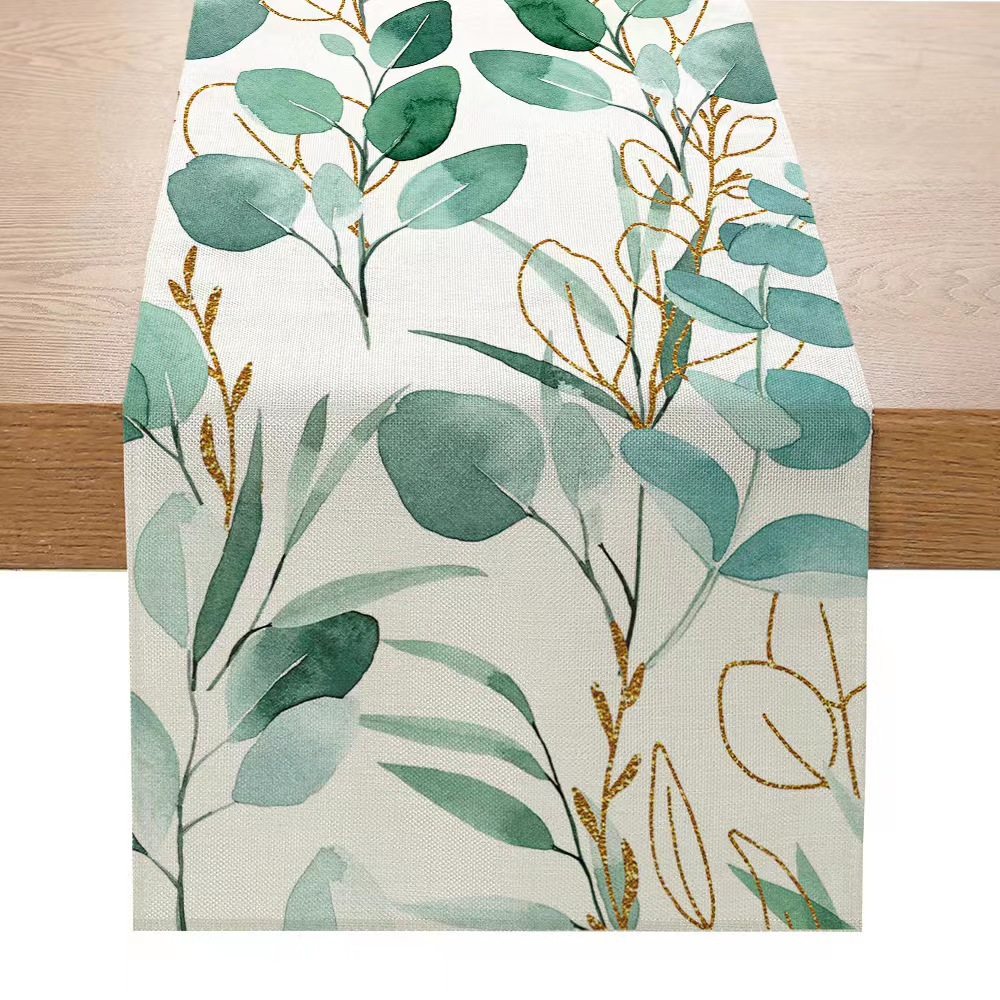 Transfronteriza nuevo Lino impreso corredor de mesa Simple planta verde Margarita serie Amazon hogar Decoración mantel