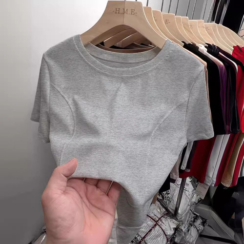 Stylish Versatile Women's Summer 2025 T-Shirt with Curved Hem Asymmetrical Design Pure Cotton Short-Sleeved Top Trendy