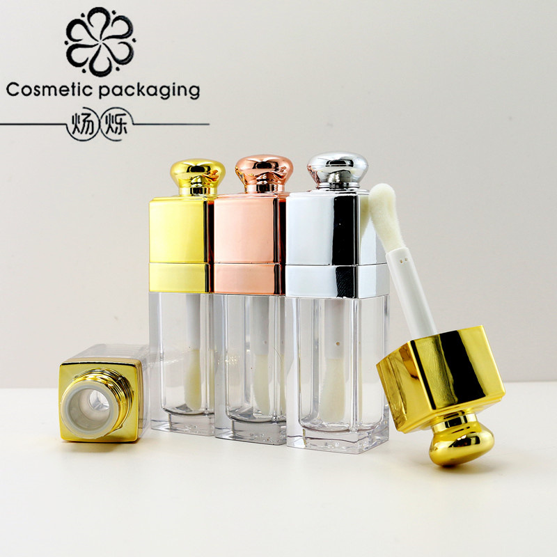 En stock cabeza de cepillo grande cuadrado tubo de brillo de labios de plata tubo vacío 10ml tubo de esmalte de labios de gran capacidad de envases cosméticos al por mayor