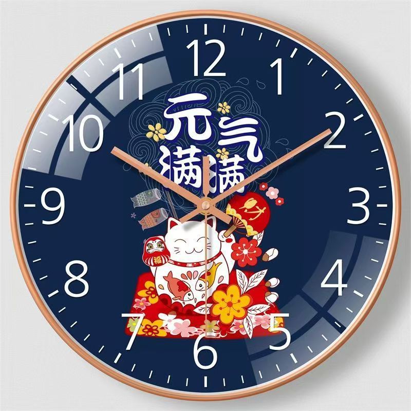 【8英寸20CM】中式客厅挂钟招财猫时钟挂墙创意挂墙静音石英钟|undefined