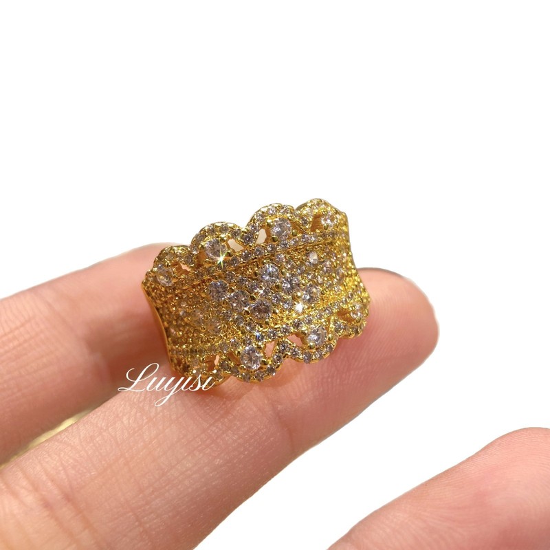 フレンチレトロレース刺繍リングライトラグジュアリーハイエンドドリームラブリングブラッシュダイヤモンドプリンセスレースリング女性用|undefined