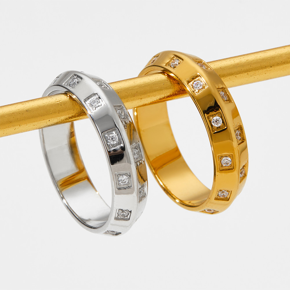 Real Gold Plated Plating Material Zircon Inlay Material PVD Coated Real Gold Plated 16K Gold White Gold Plated Gold Plating Solid Color 304 Stainless Steel Simple Style Waterproof Non Tarnish Rings