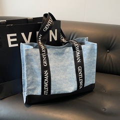 Gentle Woman泰國小眾拼接帆布包包女撞色單肩包大容量通勤托特包