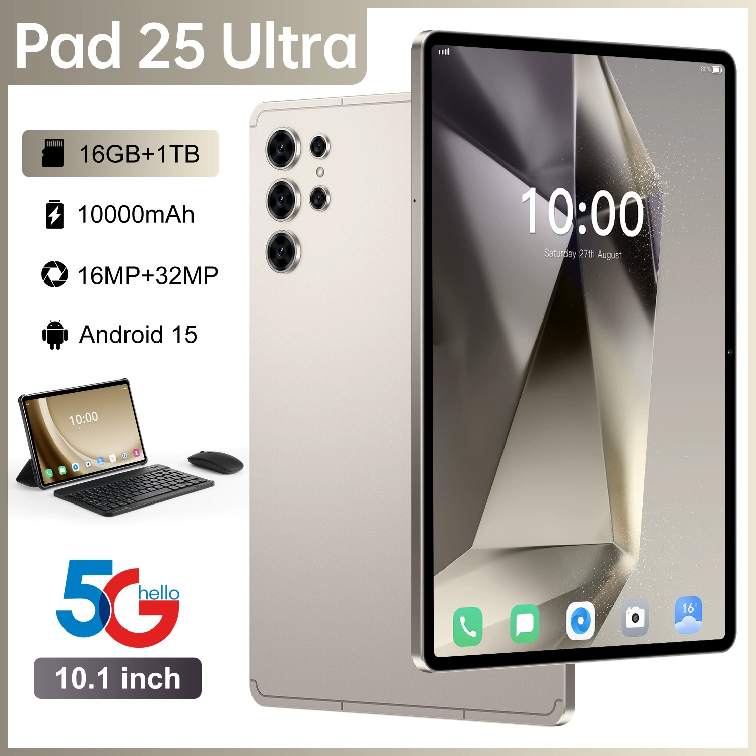 Готовый к заказу Pad 25 Ultra кросс-бордер глобальная эксклюзив 10,1-дюймовый высокодетализационный large-screen Android 16+1TB умный планшет