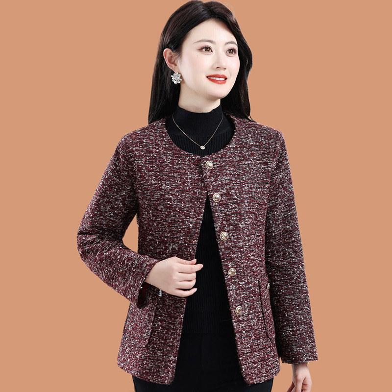小香风妈妈春装小西装外套2026新款中老年女春秋洋气格子毛呢上衣