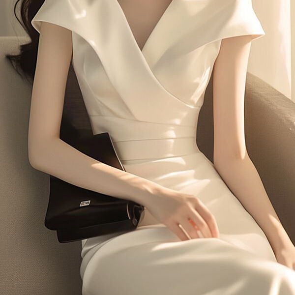 Summer social temperament goddess style super good-looking acetic acid satin white dress Summer social temperament goddess style super good-looking acetic acid satin white dress