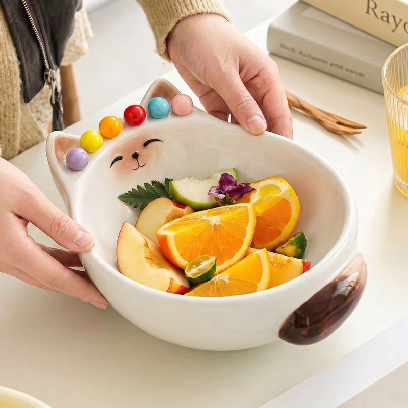 Cute Siamese Cat Ceramic Fruit Bowl and Fruit Fork Set for Home Use, Living Room Coffee Table Fruit Picks, Dessert Forks, Storage Tray Cute Siamese Cat Ceramic Fruit Bowl and Fruit Fork Set for Home Use, Living Room Coffee Table Fruit Picks, Dessert Forks, Storage Tray
