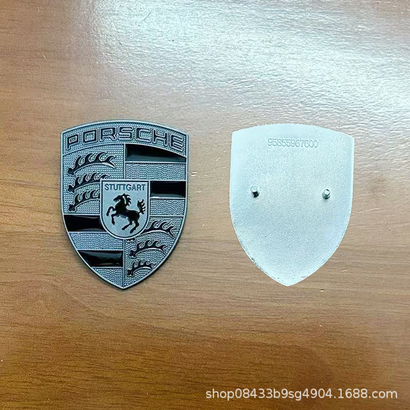 适用 保时捷机盖标macan卡宴 帕拉梅拉718/911改装熏黑盾徽车前标|undefined