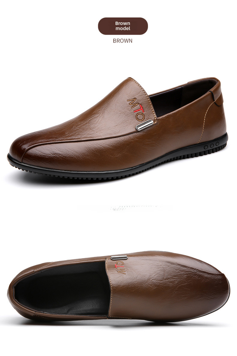 New men's casual bean shoes non-slip breathable set foot soft soles soft surface slip-on leather shoes_voghion.com