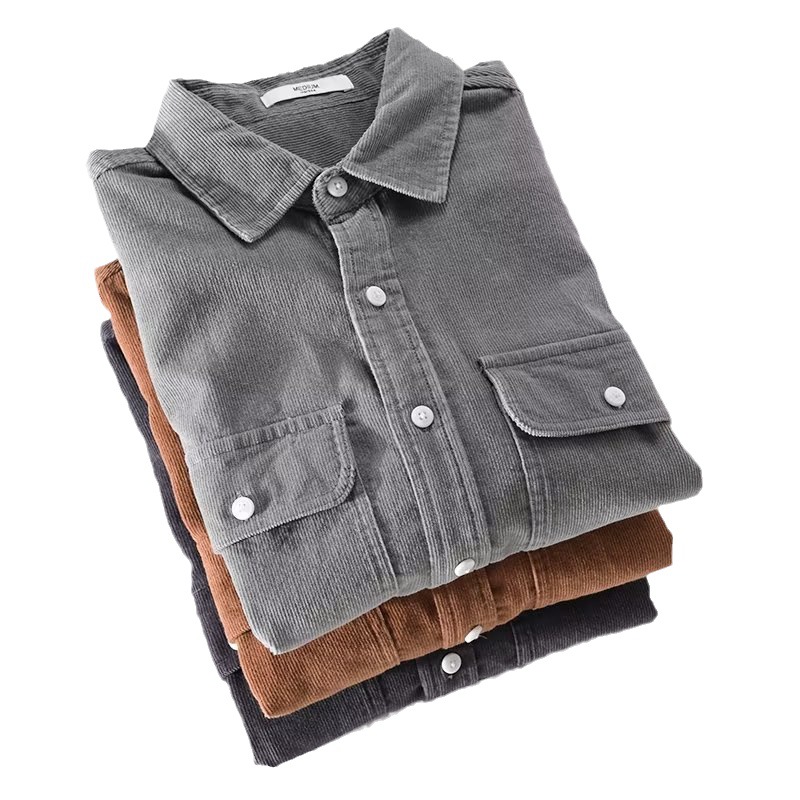 Camisas japonesas de camisa de manga larga de terciopelo para hombres primavera y otoño de color sólido chaqueta de rayas ropa casual para hombres chaqueta de moda