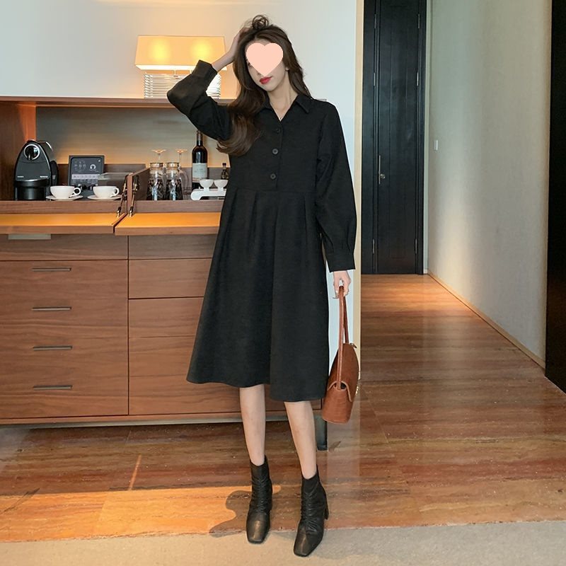 (2개) 봄과 가을 새로운 복고풍 차가운 바람 긴 기질 허리 슬리밍 긴 소매 원피스 여성용 플라티코돈 긴 원피스