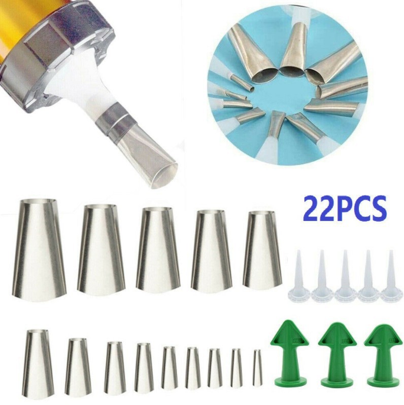 亚马逊不锈钢胶嘴喷嘴美缝填缝工具22件套门窗打玻璃胶胶咀