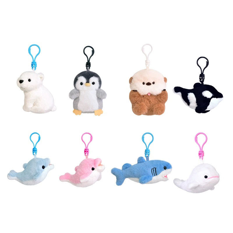 Authentic Ocean Baby Stuffed Pendant Cartoon Cute Penguin Sea Otter Dolphin Shark Doll Pendant Girl Gift