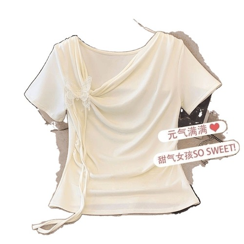 Pure Desire Butterfly Strap Asymmetrical Sweet & Spicy Top for Women - 2025 Summer French Style Straight Hair