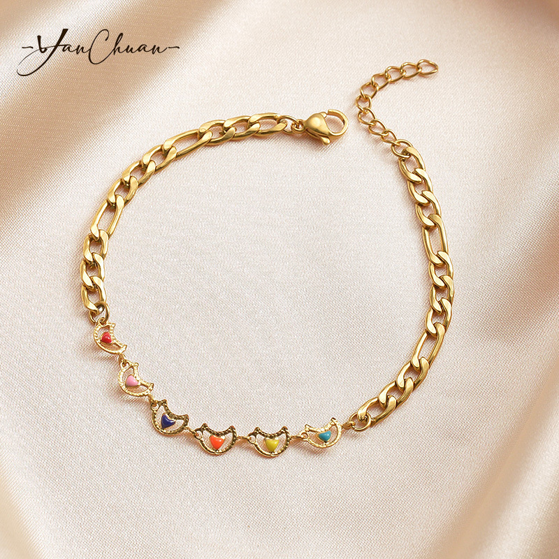 Holiday, Daily Occasion 304 Stainless Steel Material Casual Simple Style Moon Heart Shape Flower 304 Stainless Steel Bracelets In Bulk