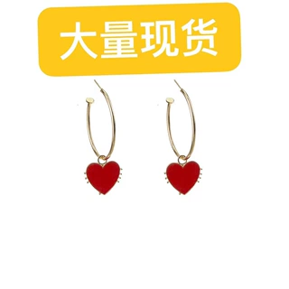 欧美爆款爱心耳饰 创意大圆圈耳钉滴油心形吊坠耳环跨境饰品批发