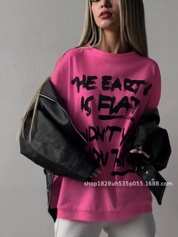 個性シンプルなドーパミンデザインアメリカンレタープリント綿100% Tシャツルーズカジュアルトップトレンディイン|undefined