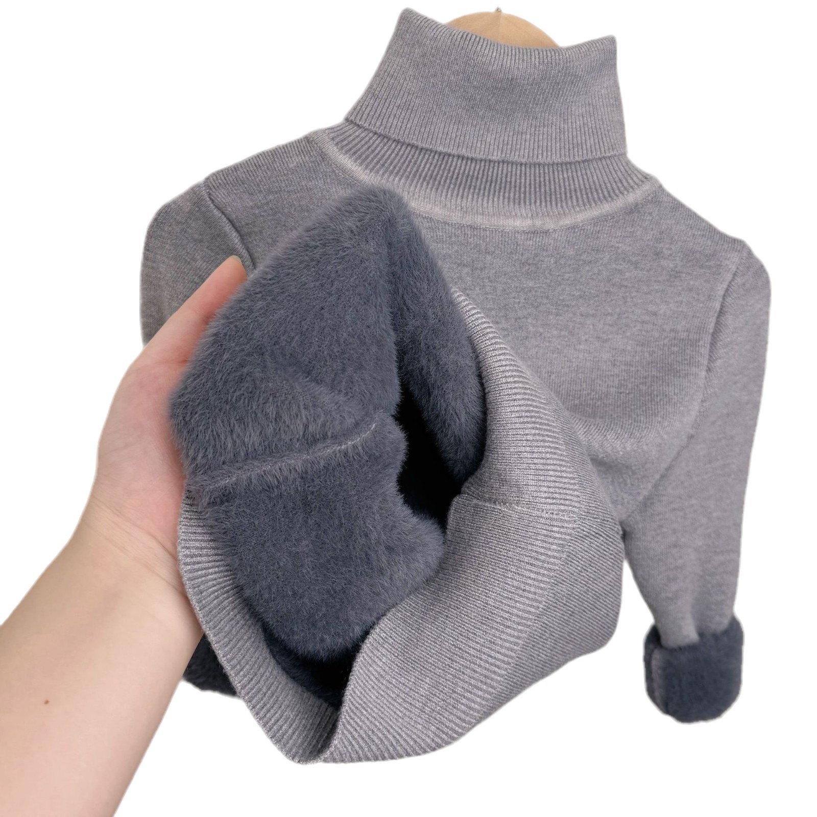 Niñas más suéter de terciopelo un terciopelo grueso niños de cuello alto para niños de invierno bebés base de punto chaqueta
