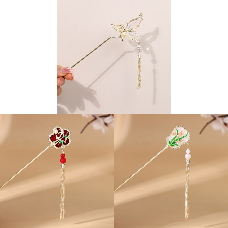 古风发簪金属盘发流苏汉服发钗百搭扇形新中式旗袍头饰发饰批发女|undefined
