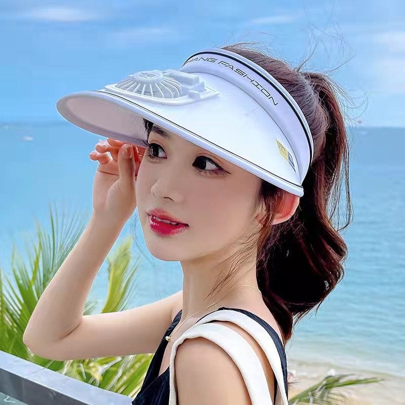 女性用電動ファン付き日よけ帽子 2025 新しい抗 UV 空のトップサンハット大人用日よけ帽子|undefined