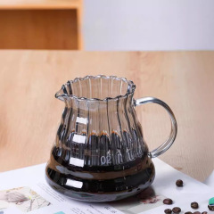 コーヒーポット 高ホウケイ酸耐熱ガラス 手淹れフィルターカップ 煙灰色ストライプ 耐熱ガラス