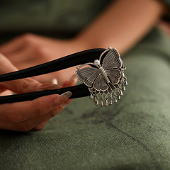 藏式蝴蝶流蘇檀木U型髮簪新中式髮釵子步搖簪子馬面裙髮飾髮簪子