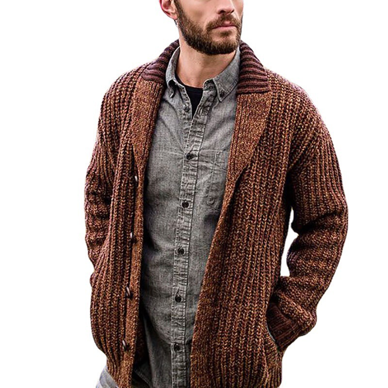 Autumn and Winter Men's Cardigan European and American Solid Color Long-Sleeved Slim Knitted Sweater Jacket Cross-Border Amazon Sweater for Men