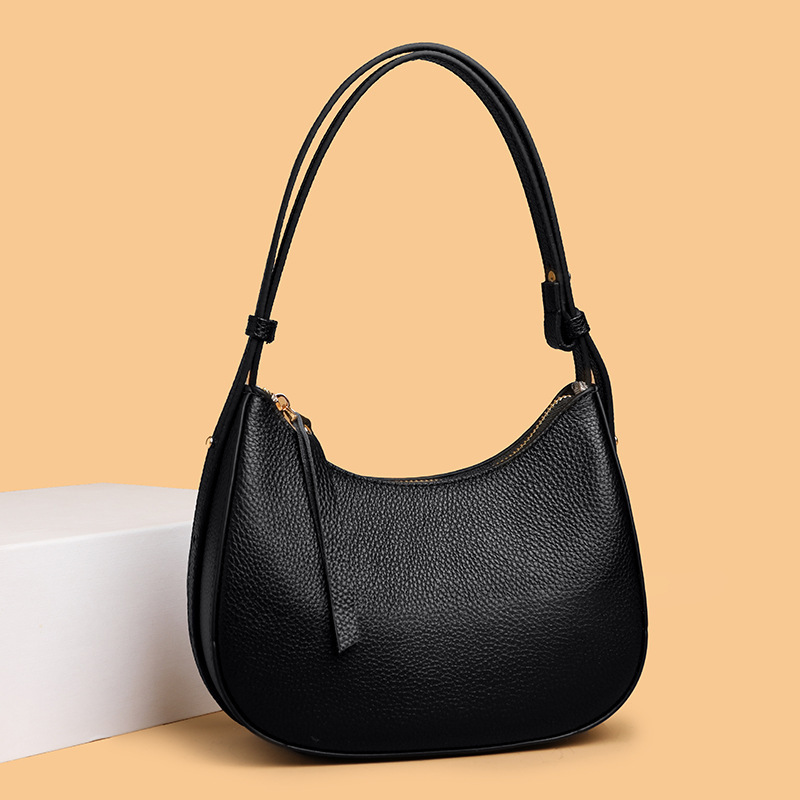Women's Bag New Style Top Layer Cowhide Bagel Bag Practical Genuine Leather Underarm Bag High-end Niche All-match Shoulder Crossbody Bag