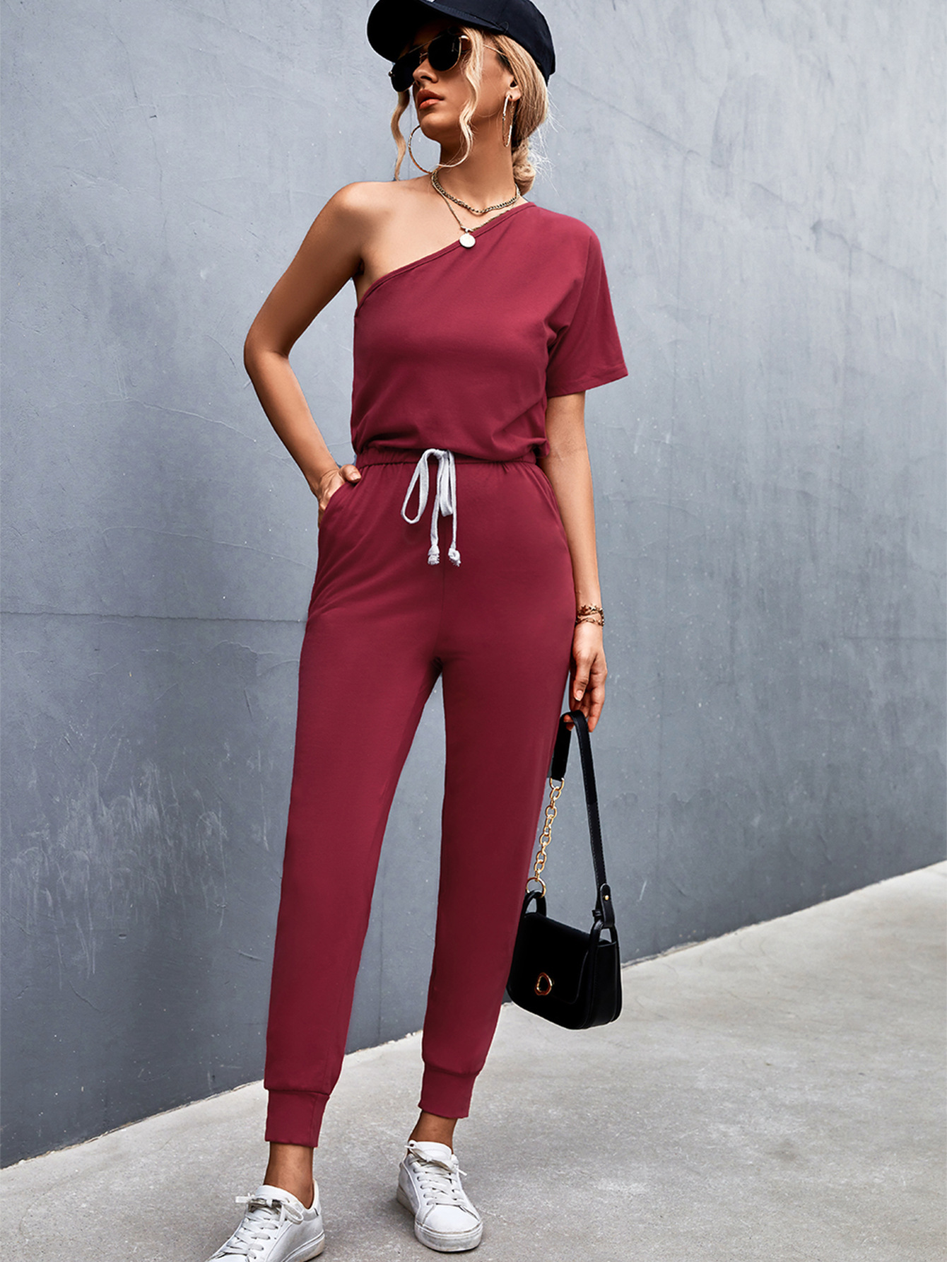 Women Clothing Diagonal Shoulder Jumpsuit